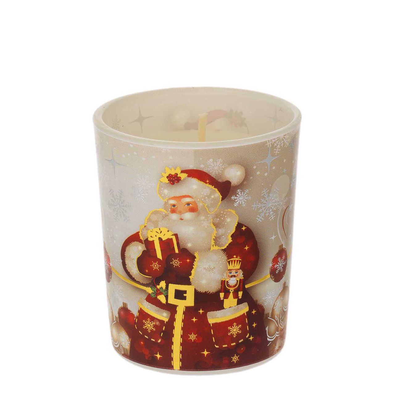 BICCHIERE CON CANDELA PROFUMATA 70gr - BABBO NATALE BIANCO